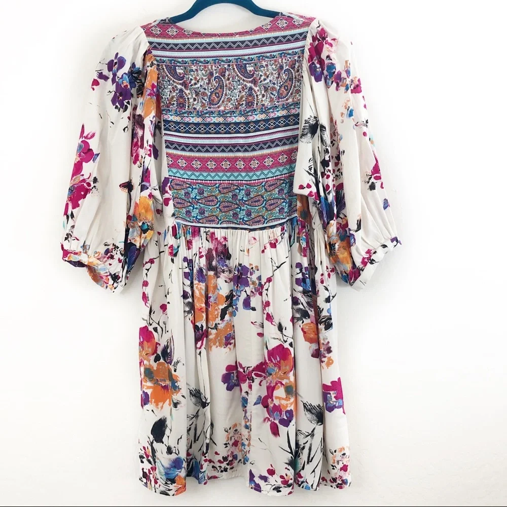 Umgee Bohemian Floral Print Babydoll Tunic Dress size Small - Picture 11 of 11